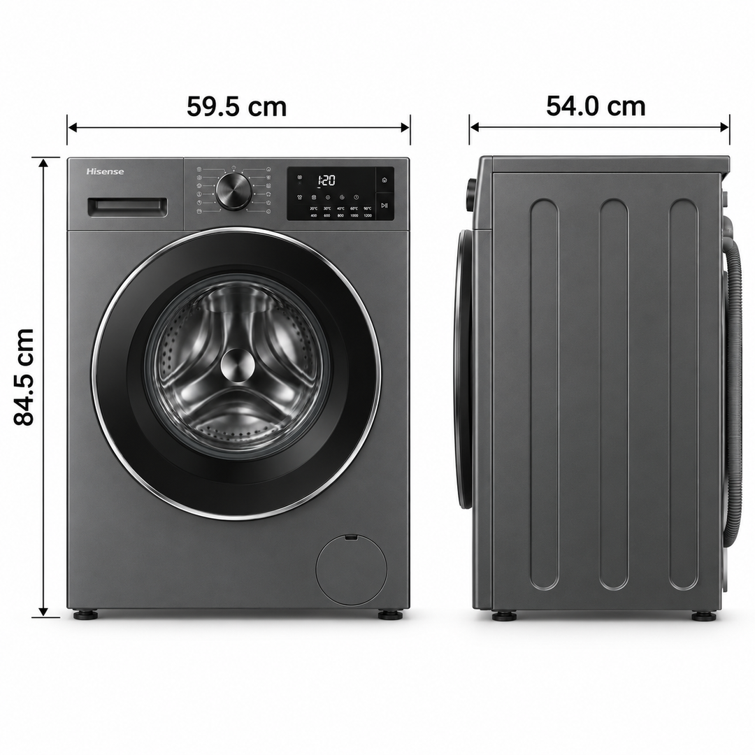 Hisense 7kg Front Load Washing Machine, 1200 RPM, Inverter Motor, Jet Wash, Titanium Grey – WFQP7012JT/P - Teq Souq