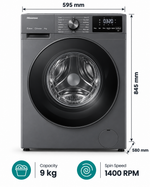 Load image into Gallery viewer, Hisense 9kg Front Load Washing Machine, 1400 RPM, Inverter Motor, Steam Wash, Titanium Grey – WFQP9014T - Teq Souq