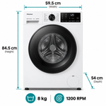 Load image into Gallery viewer, Hisense 8kg Front Load Washing Machine, 1200 RPM, Inverter Motor, Steam Wash, White – WFSQ8012VMW - Teq Souq