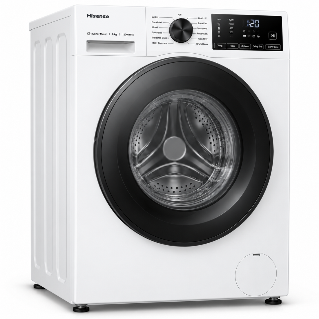 Hisense 8kg Front Load Washing Machine, 1200 RPM, Inverter Motor, Steam Wash, White – WFSQ8012VMW - Teq Souq