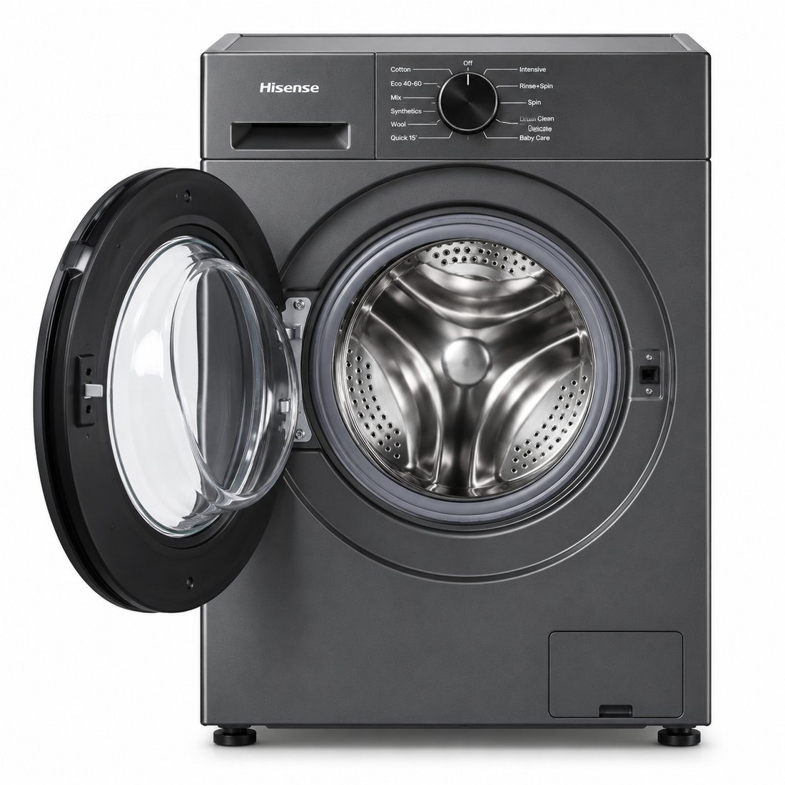 Hisense 7kg Front Load Washing Machine, 1200 RPM, Steam Wash, 15 Programs, Titanium Grey – WFVB7012MT - Teq Souq