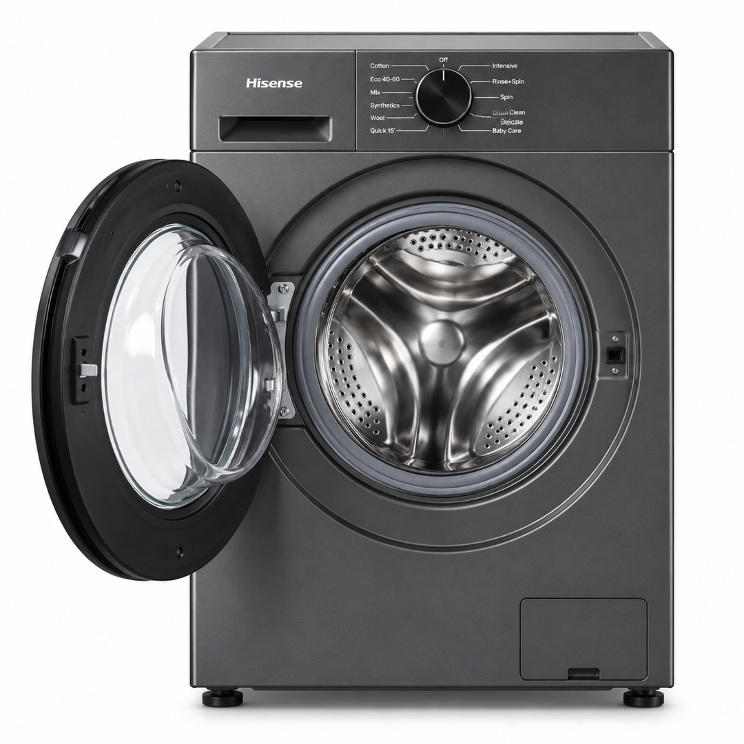 Hisense 7kg Front Load Washing Machine, 1200 RPM, Steam Wash, 15 Programs, Titanium Grey – WFVB7012MT - Teq Souq