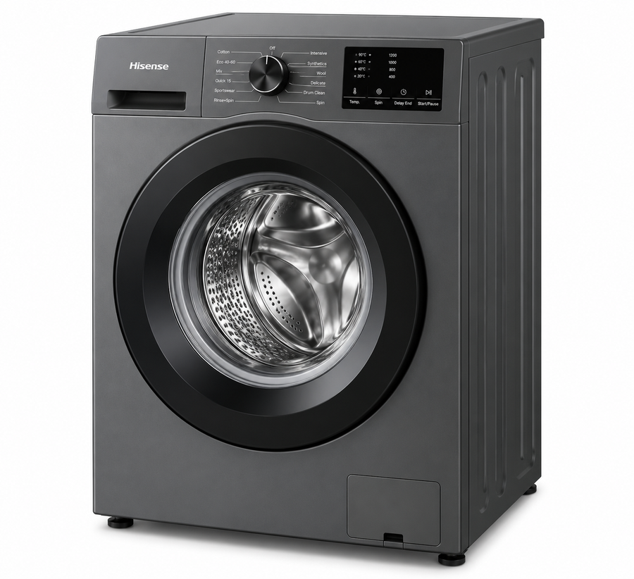 Hisense 7kg Front Load Washing Machine, 1200 RPM, Steam Wash, 15 Programs, Titanium Grey – WFVB7012MT - Teq Souq