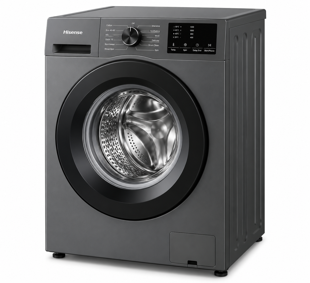 Hisense 7kg Front Load Washing Machine, 1200 RPM, Steam Wash, 15 Programs, Titanium Grey – WFVB7012MT - Teq Souq