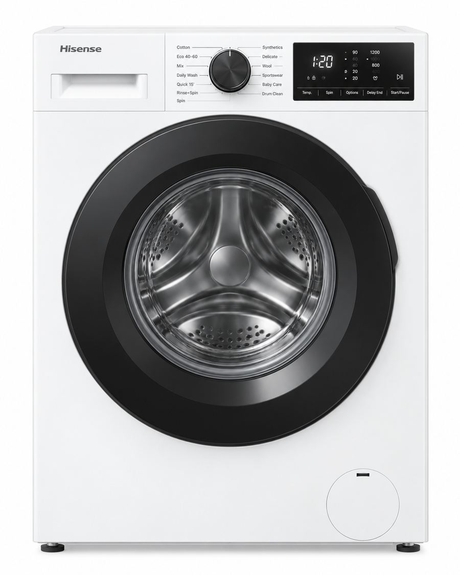 Hisense 7kg Front Load Washing Machine, 1200 RPM, Steam Wash, 15 Programs, White – WFVB7012M - Teq Souq