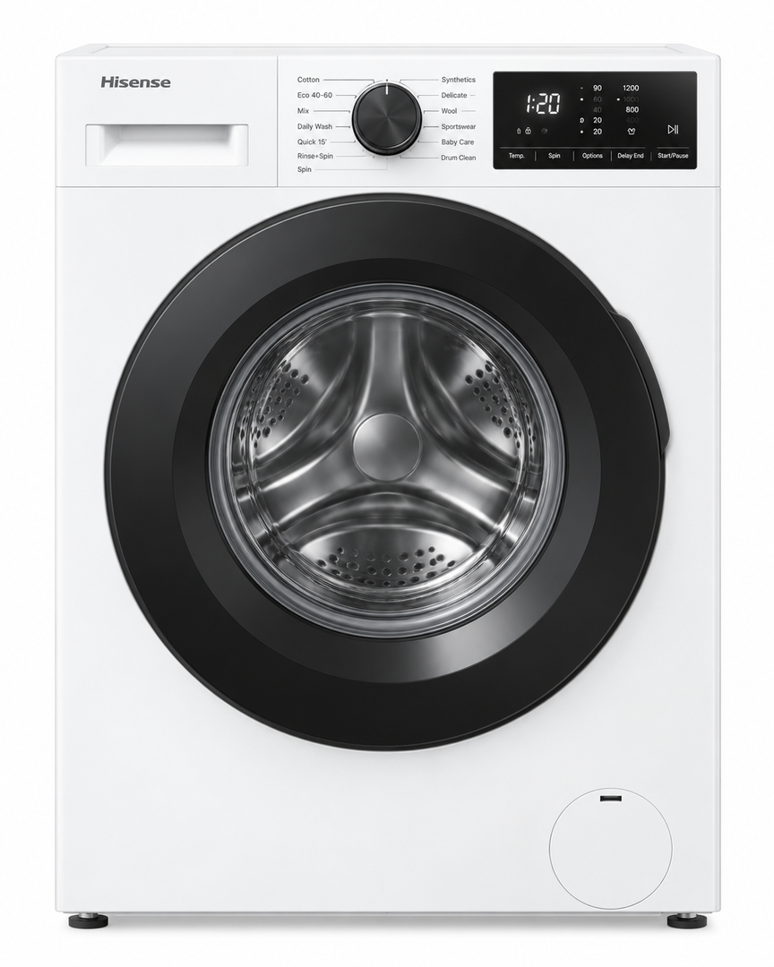 Hisense 7kg Front Load Washing Machine, 1200 RPM, Steam Wash, 15 Programs, White – WFVB7012M - Teq Souq
