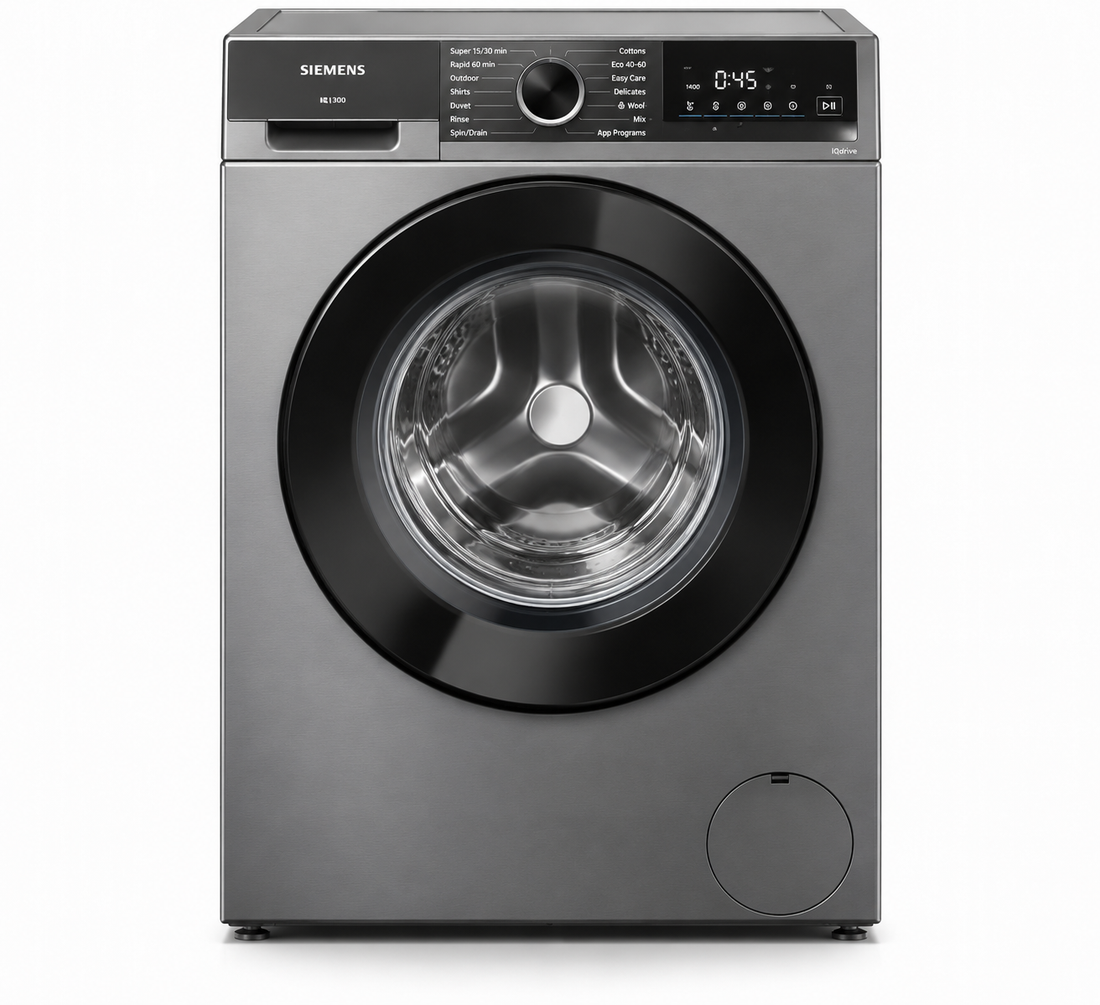Siemens iQ300 9kg Front Load Washing Machine, 1400 RPM, iQdrive, varioSpeed, Silver Inox – WG44A10XGC - Teq Souq