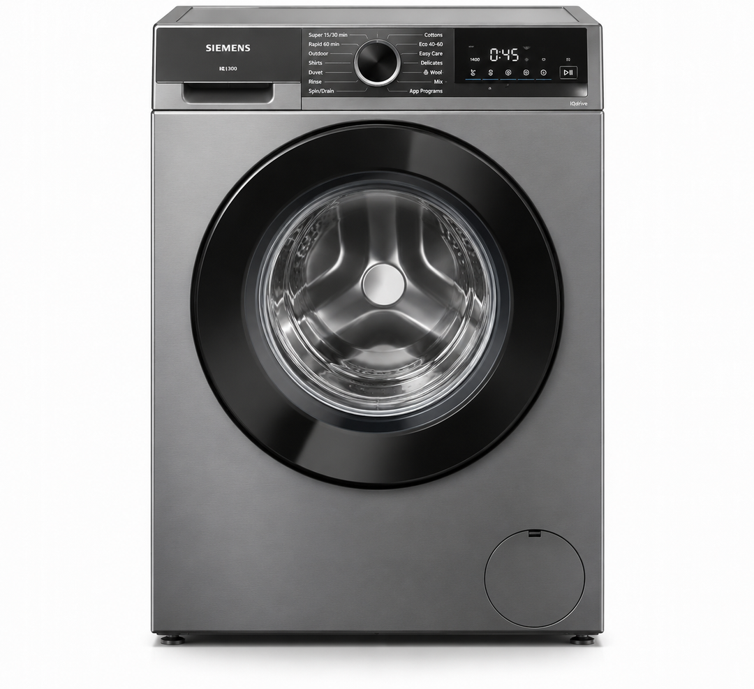 Siemens iQ300 9kg Front Load Washing Machine, 1400 RPM, iQdrive, varioSpeed, Silver Inox – WG44A10XGC - Teq Souq