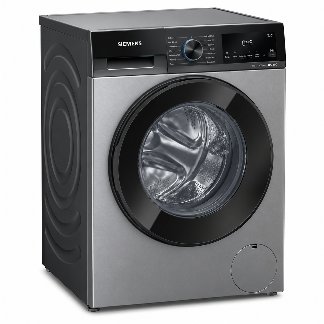 Siemens iQ300 9kg Front Load Washing Machine, 1400 RPM, iQdrive, varioSpeed, Silver Inox – WG44A10XGC - Teq Souq