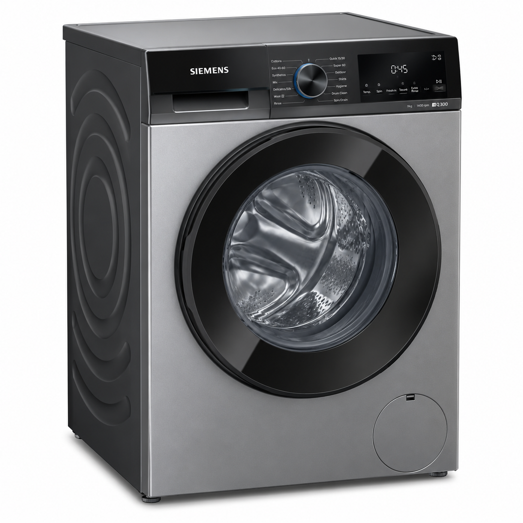 Siemens iQ300 9kg Front Load Washing Machine, 1400 RPM, iQdrive, varioSpeed, Silver Inox – WG44A10XGC - Teq Souq