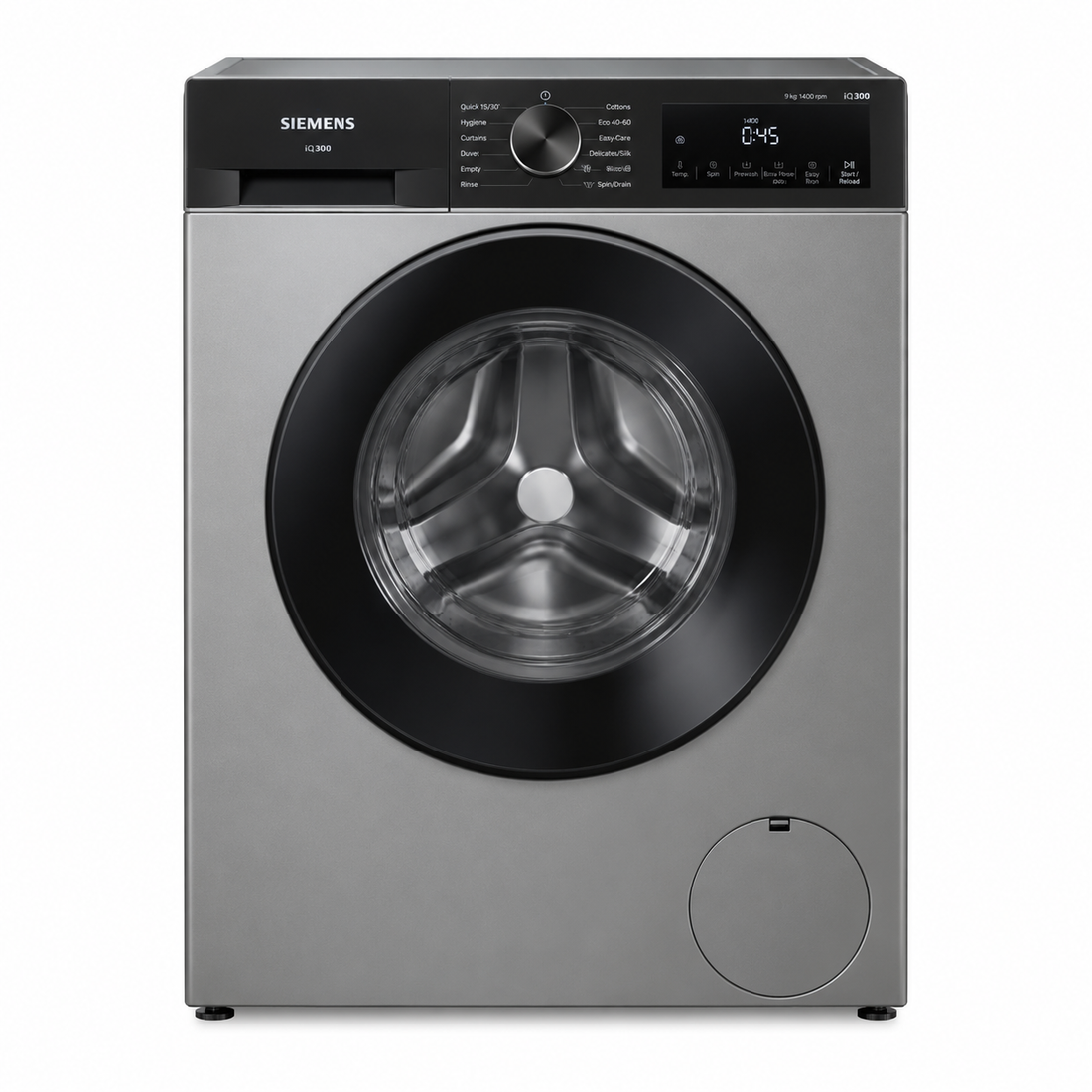 Siemens iQ300 9kg Front Load Washing Machine, 1400 RPM, iQdrive, varioSpeed, Silver Inox – WG44A10XGC - Teq Souq