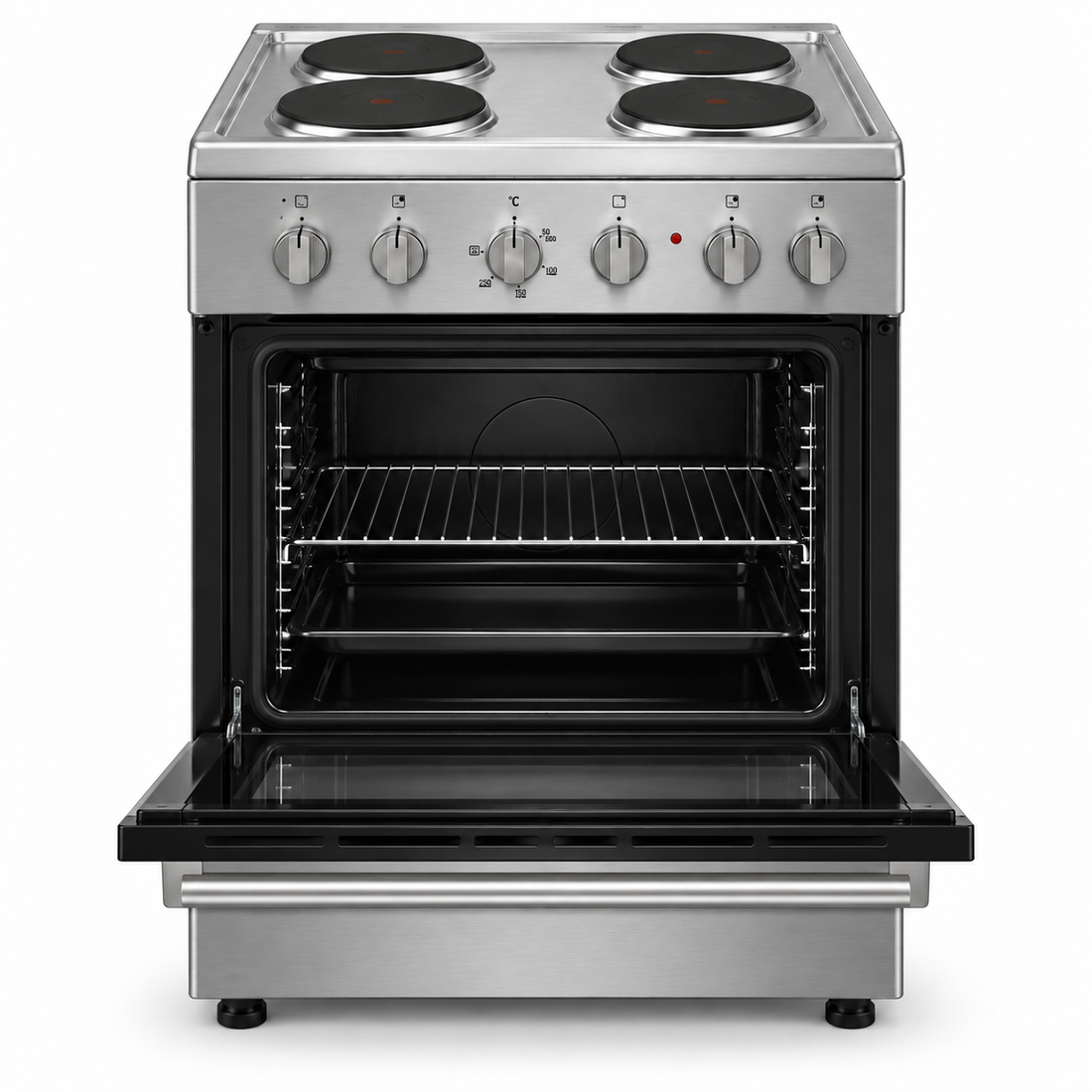 Wolf Power 60x60cm 4 Hot Plate Electric Cooker, 65L Oven with Fan, Stainless Steel – WGC6060HERMF - Teq Souq