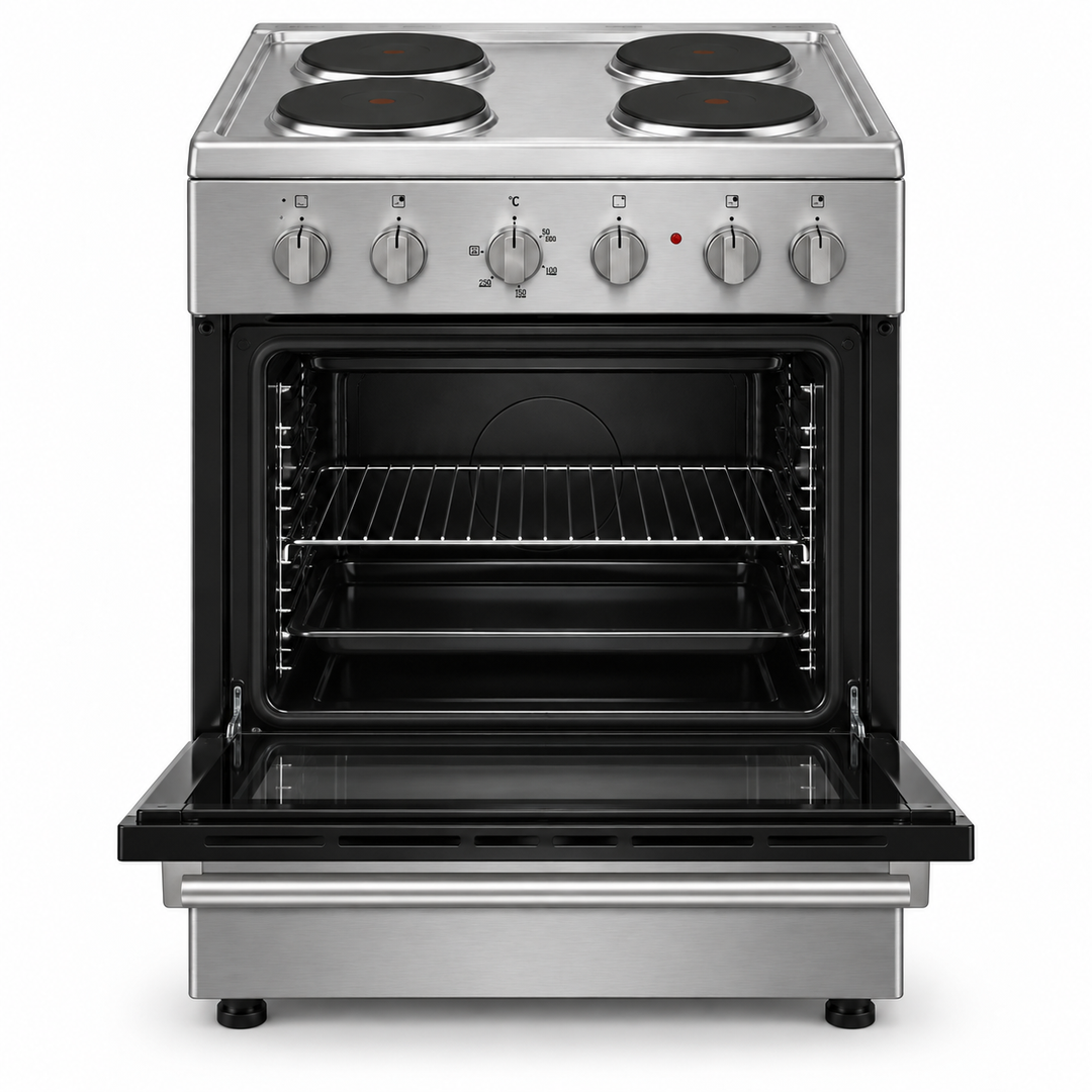 Wolf Power 60x60cm 4 Hot Plate Electric Cooker, 65L Oven with Fan, Stainless Steel – WGC6060HERMF - Teq Souq