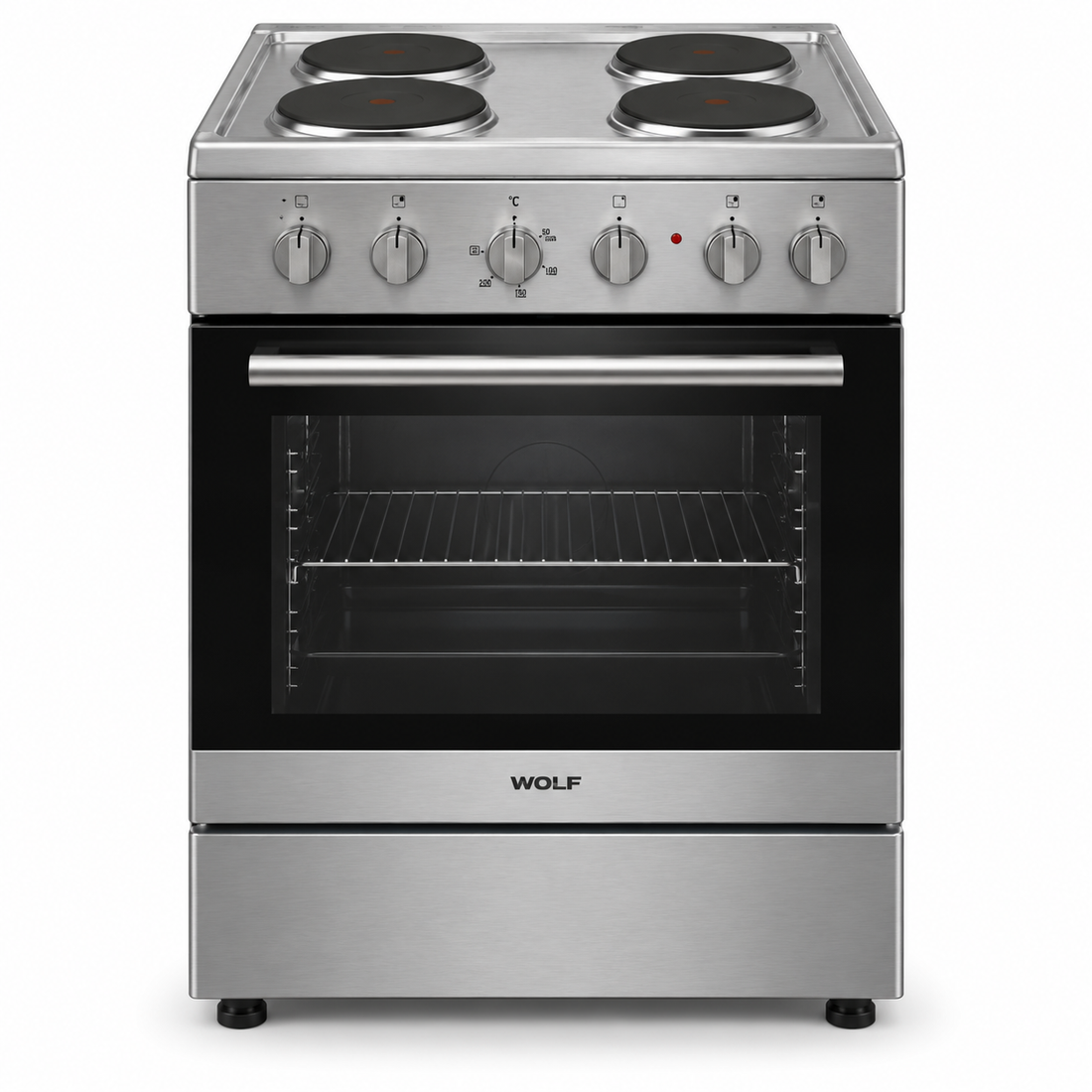 Wolf Power 60x60cm 4 Hot Plate Electric Cooker, 65L Oven with Fan, Stainless Steel – WGC6060HERMF - Teq Souq