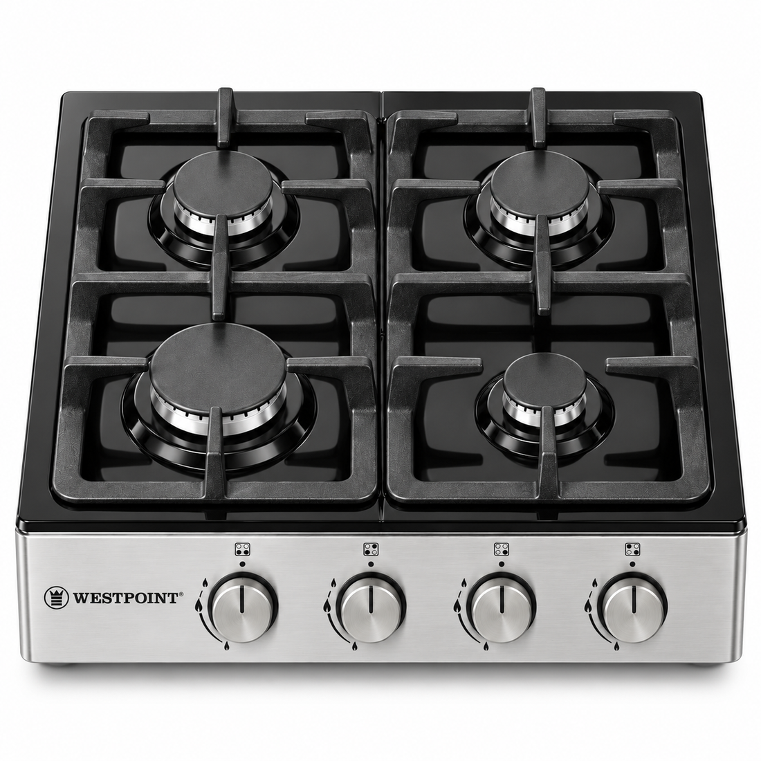 Westpoint 60cm 4 Burner Countertop Gas Hob, Auto Ignition, Cast Iron Supports, Stainless Steel – WGUJ-6640GIF - Teq Souq