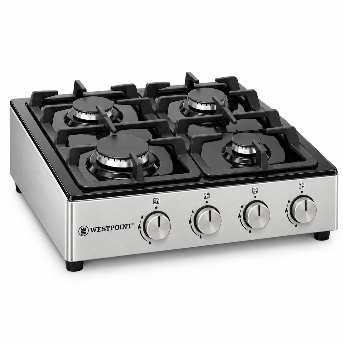 Westpoint 60cm 4 Burner Countertop Gas Hob, Auto Ignition, Cast Iron Supports, Stainless Steel – WGUJ-6640GIF - Teq Souq