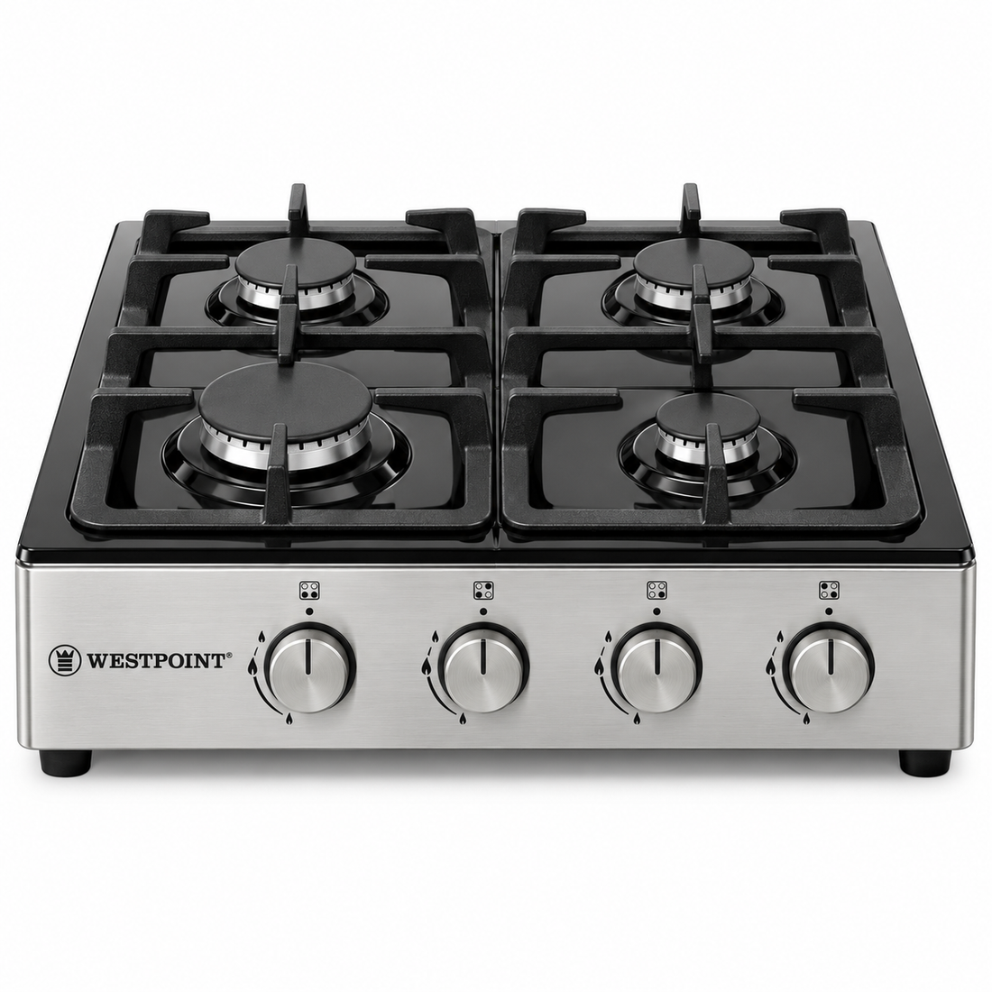 Westpoint 60cm 4 Burner Countertop Gas Hob, Auto Ignition, Cast Iron Supports, Stainless Steel – WGUJ-6640GIF - Teq Souq
