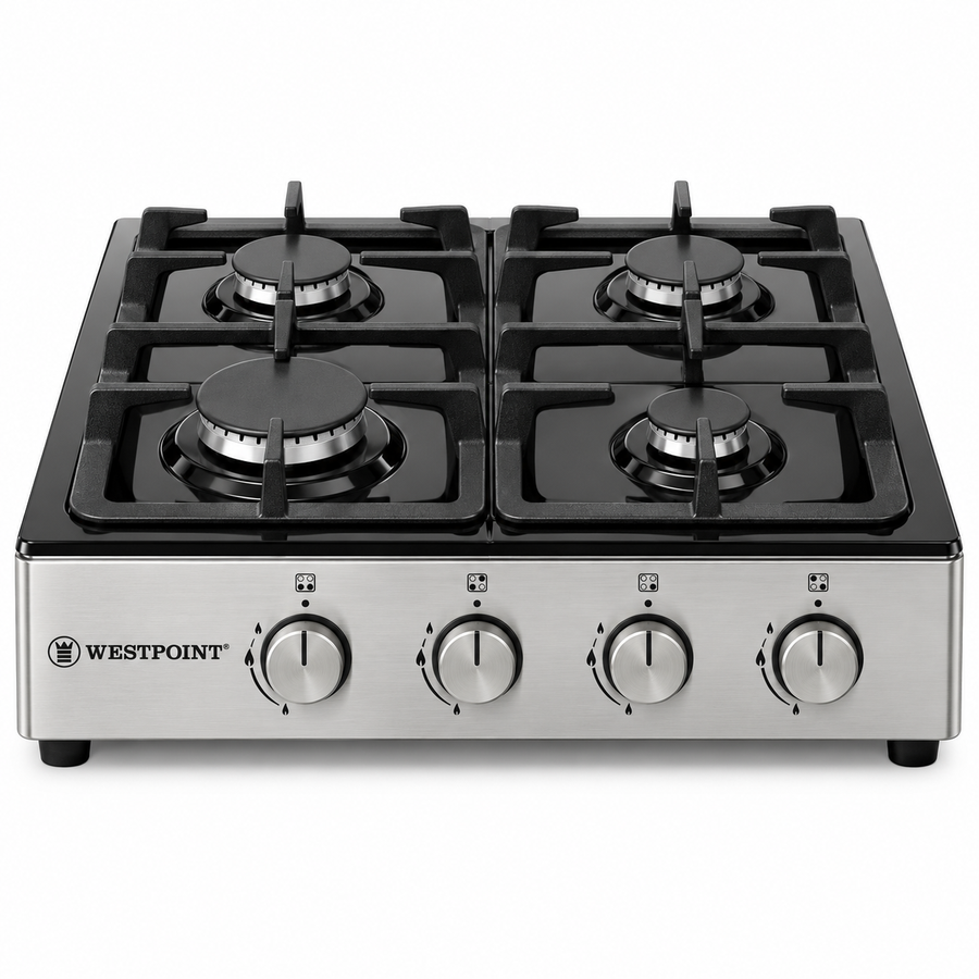 Westpoint 60cm 4 Burner Countertop Gas Hob, Auto Ignition, Cast Iron Supports, Stainless Steel – WGUJ-6640GIF - Teq Souq