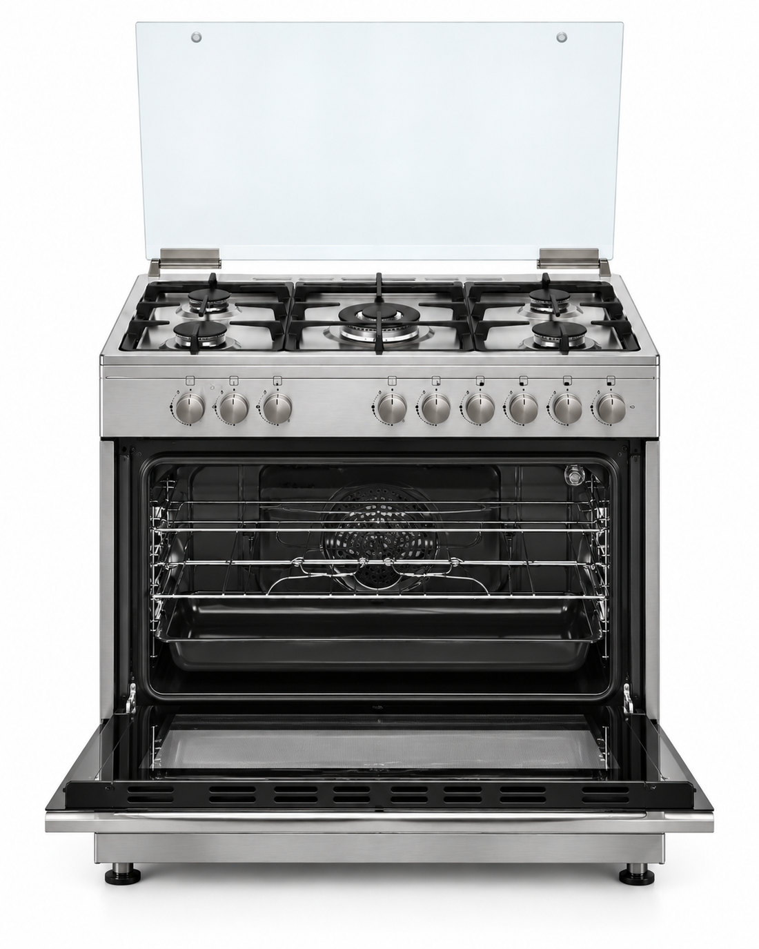 Whirlpool 90x60cm 5 Burner Freestanding Gas Cooker, 97L Gas Oven & Grill, Cast Iron, Inox – WM9GC1KCX/MEA - Teq Souq