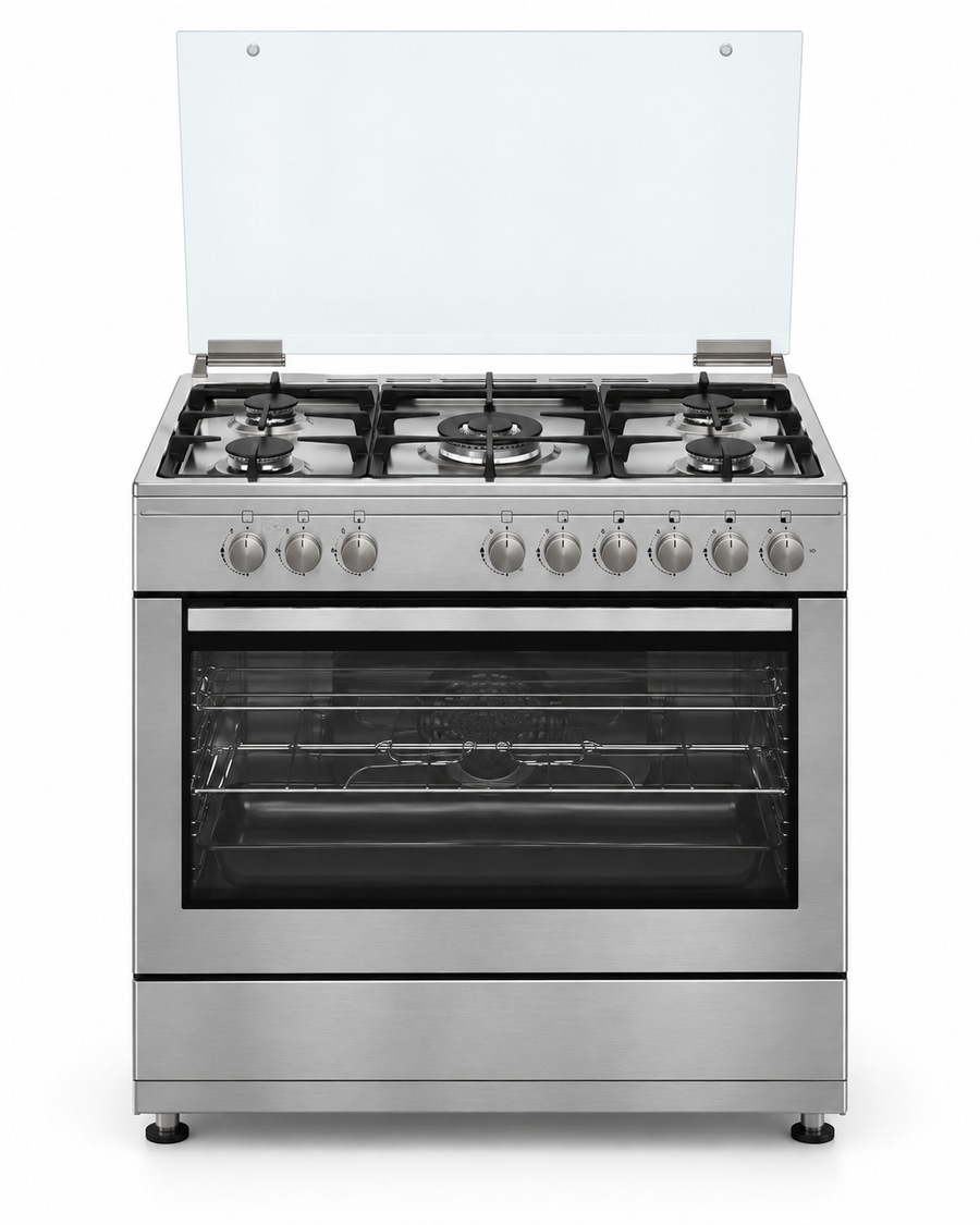 Whirlpool 90x60cm 5 Burner Freestanding Gas Cooker, 97L Gas Oven & Grill, Cast Iron, Inox – WM9GC1KCX/MEA - Teq Souq