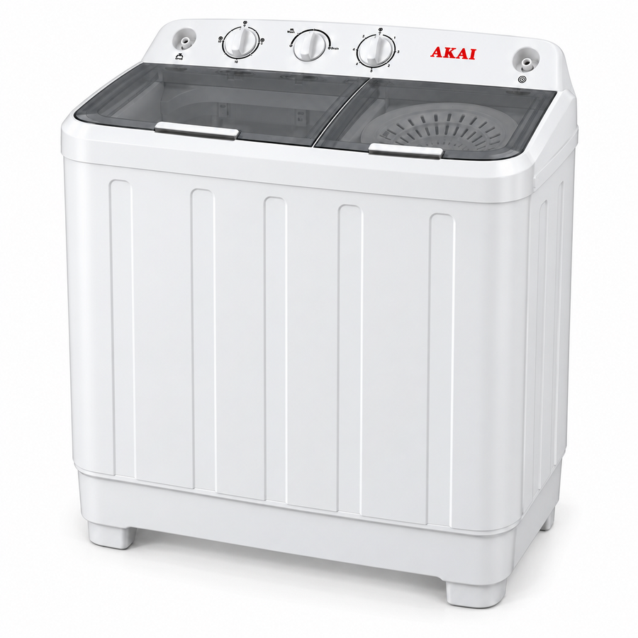 AKAI 10kg Twin Tub Semi-Automatic Washing Machine, Top Load, Spin Dryer, White – WMMA-X010TT - Teq Souq