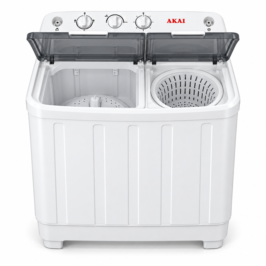 AKAI 10kg Twin Tub Semi-Automatic Washing Machine, Top Load, Spin Dryer, White – WMMA-X010TT - Teq Souq