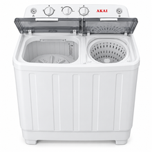 AKAI 9kg Twin Tub Semi-Automatic Washing Machine, Top Load, Spin Dryer, White – WMMA-X09TT - Teq Souq