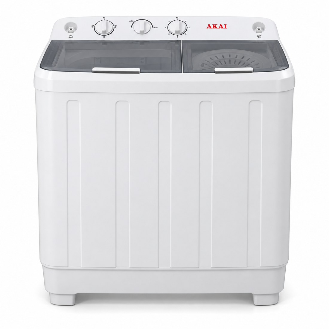 AKAI 9kg Twin Tub Semi-Automatic Washing Machine, Top Load, Spin Dryer, White – WMMA-X09TT - Teq Souq