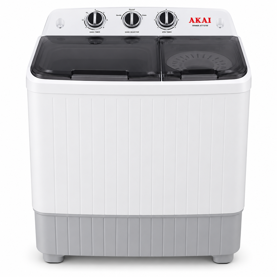 AKAI 5kg Twin Tub Semi-Automatic Washing Machine, Top Load, Spin Dryer, White – WMMA-XTT51W - Teq Souq