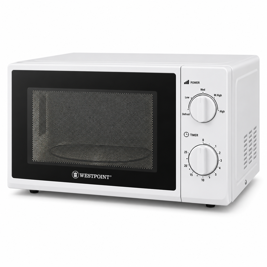 Westpoint 20L Solo Microwave Oven, 700W, 5 Power Levels, Defrost, Mechanical Control, White – WMS-2014 - Teq Souq