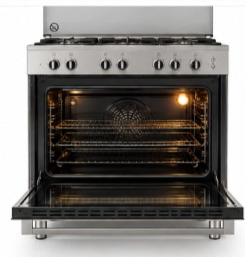 WOLF POWER WGC9060CERMF1 90x60cm Freestanding Electric Cooking Range with Ceramic Hob & Electric Oven, Stainless Steel