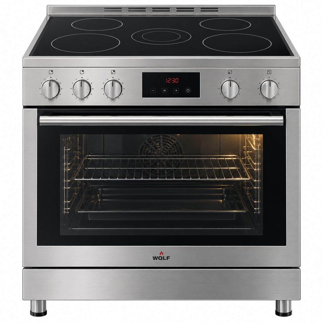 WOLF POWER WGC9060CERMF1 90x60cm Freestanding Electric Cooking Range with Ceramic Hob & Electric Oven, Stainless Steel