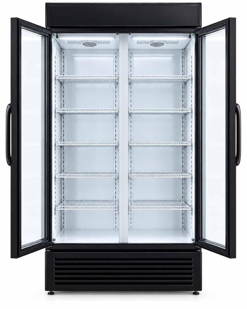 Westpoint 1200L 2-Door Upright Showcase Chiller, No Frost Commercial Beverage Cooler, Black – WPSN-12017T2 - Teq Souq