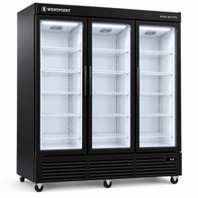 Westpoint 1800L 3-Door Upright Showcase Chiller, Glass Door Commercial Beverage Cooler, Black – WPSN-18017RTN - Teq Souq