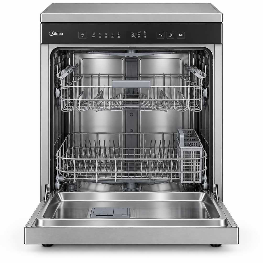 Midea 14 Place Settings Smart Freestanding Dishwasher, 8 Programs, Wi-Fi, Silver – WQP14-W7633CS - Teq Souq