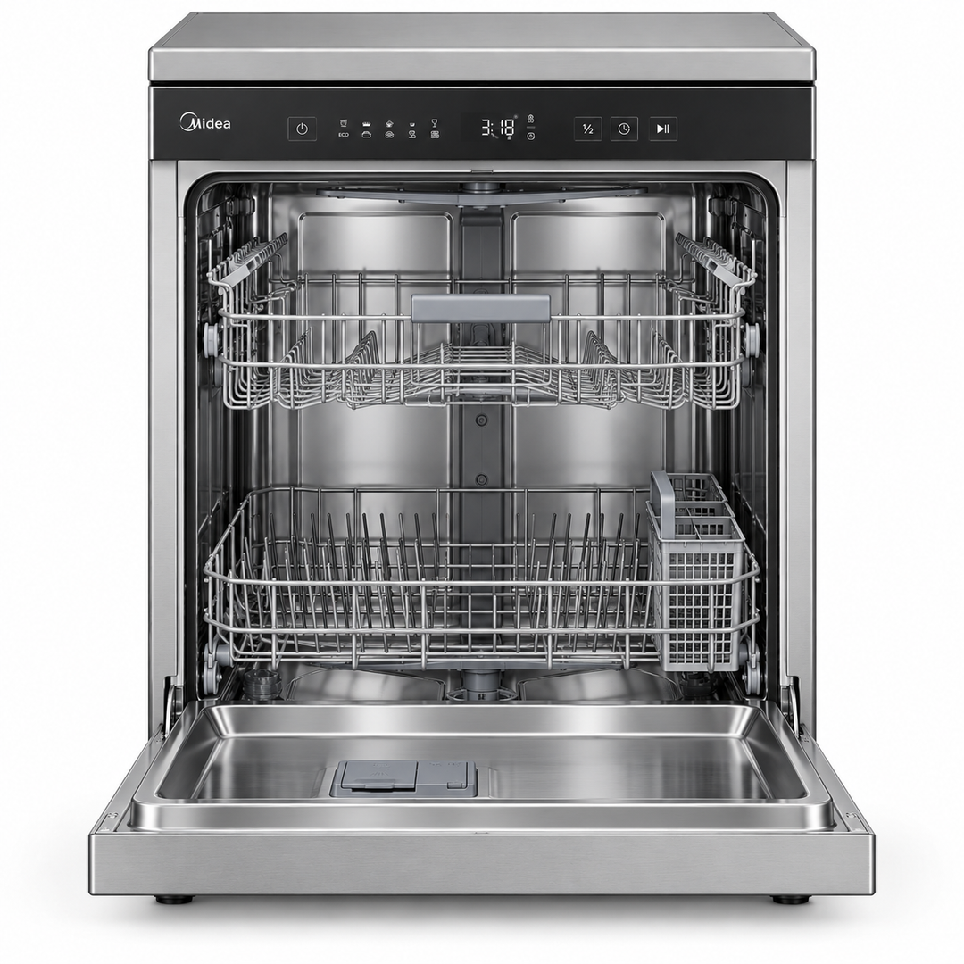 Midea 14 Place Settings Smart Freestanding Dishwasher, 8 Programs, Wi-Fi, Silver – WQP14-W7633CS - Teq Souq