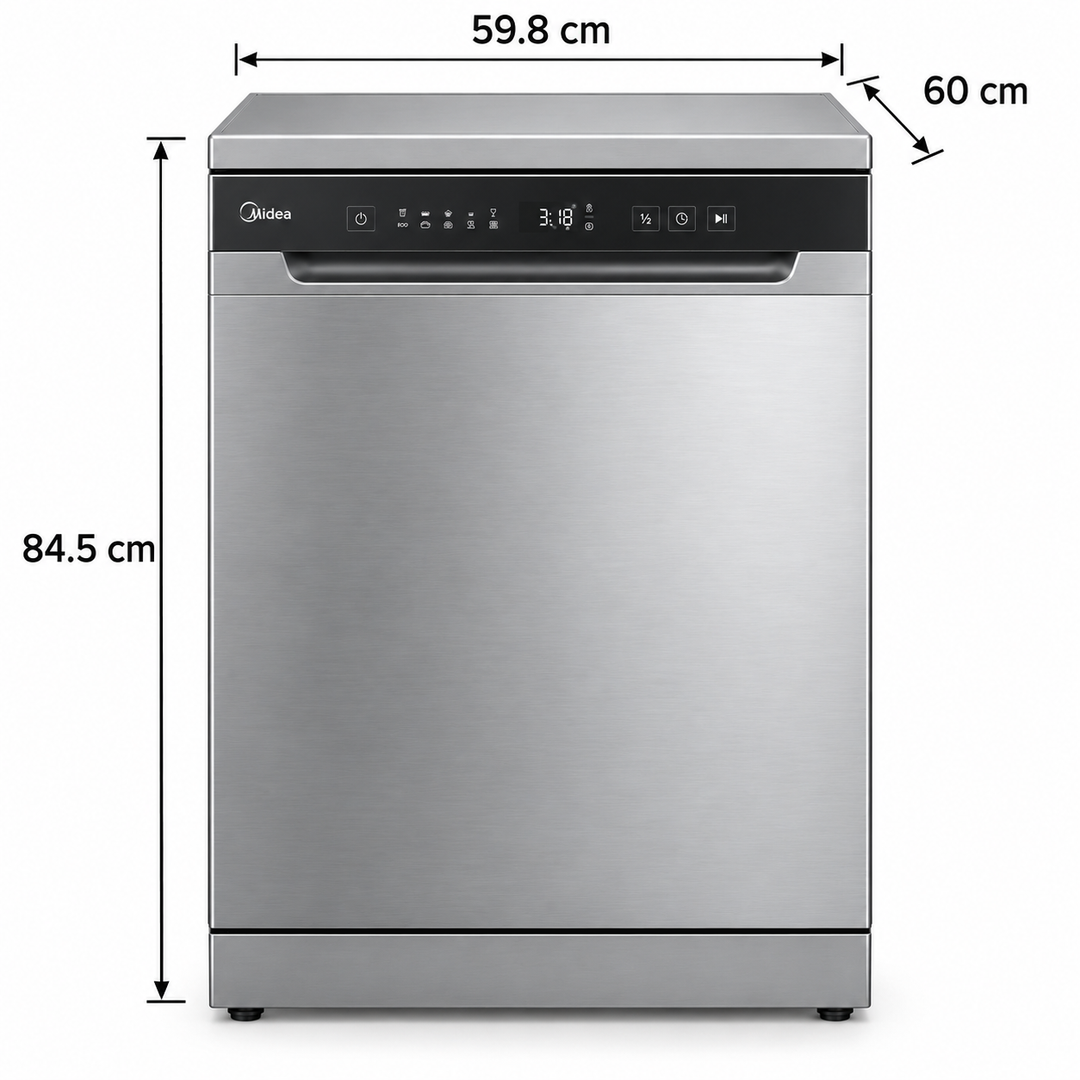 Midea 14 Place Settings Smart Freestanding Dishwasher, 8 Programs, Wi-Fi, Silver – WQP14-W7633CS - Teq Souq