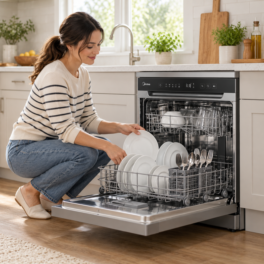 Midea 14 Place Settings Smart Freestanding Dishwasher, 8 Programs, Wi-Fi, Silver – WQP14-W7633CS - Teq Souq