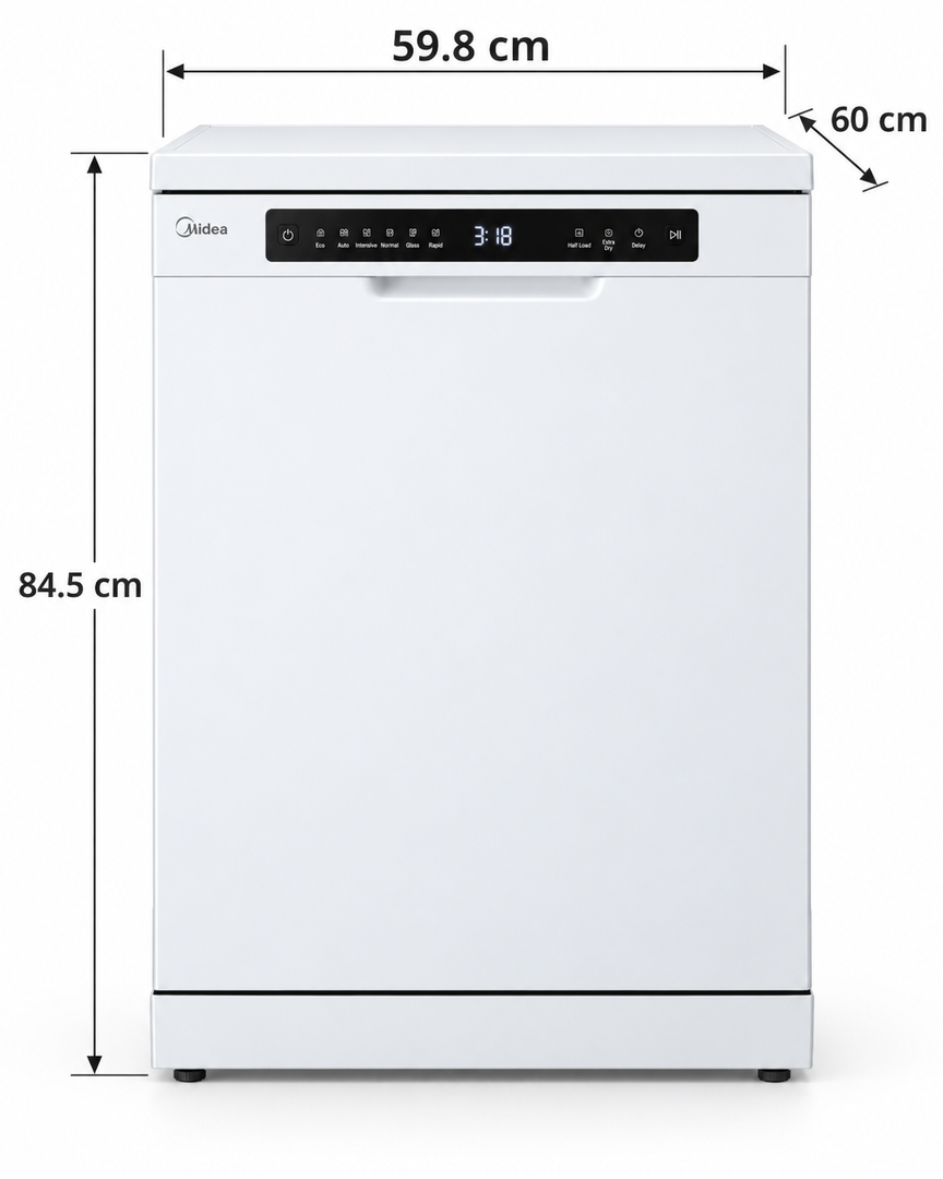 Midea 14 Place Settings Smart Freestanding Dishwasher, 8 Programs, Wi-Fi, White – WQP14-W7633CW - Teq Souq