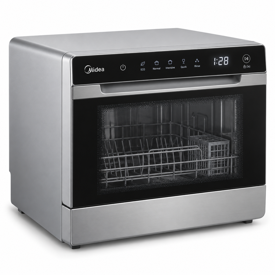 Midea 8 Place Settings Countertop Dishwasher, 7 Programs, Inverter Quattro, Silver – WQP83802FS - Teq Souq
