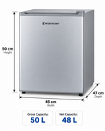Load image into Gallery viewer, Westpoint 50L Single Door Mini Refrigerator, Manual Defrost, Lock &amp; Key, Silver – WROK-521EI - Teq Souq