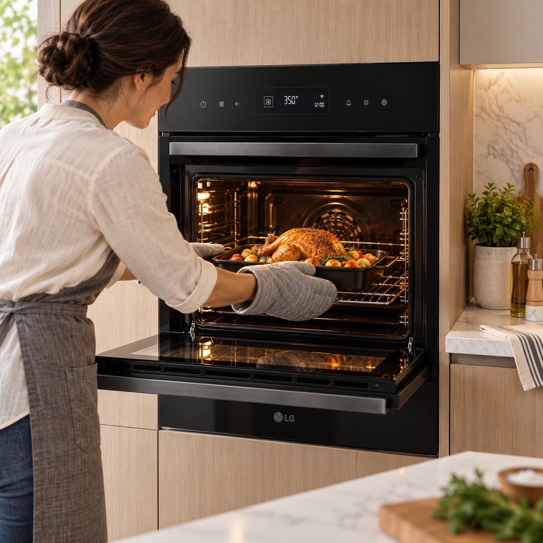 LG 76L InstaView Built-In Electric Oven, Air Fry, Steam Sous-Vide, Wi-Fi, Matte Black – WSED7667M - Teq Souq