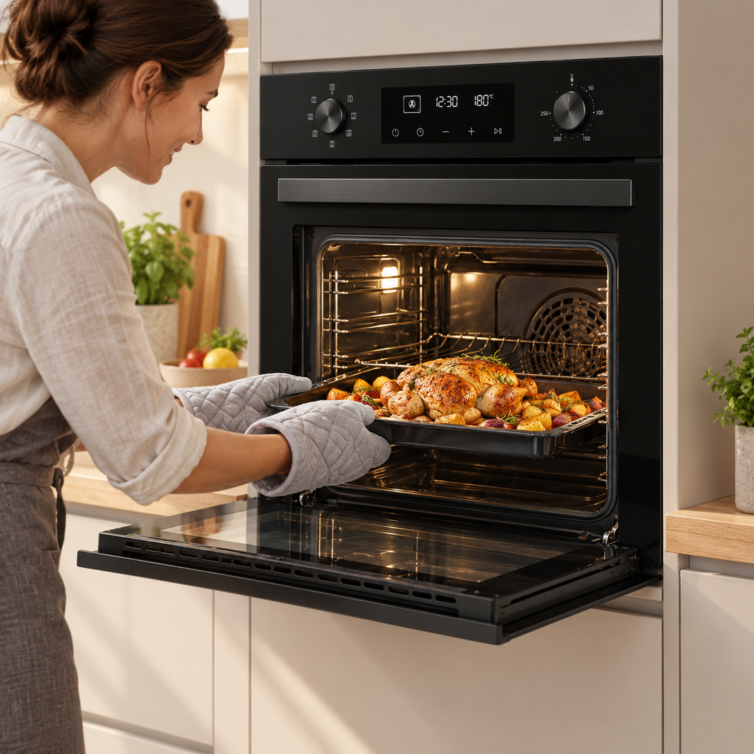 LG 72L Built-In Electric Oven, Convection Fan, Telescopic Rails, LED Display, Black Glass – WSEZ7213B1 - Teq Souq
