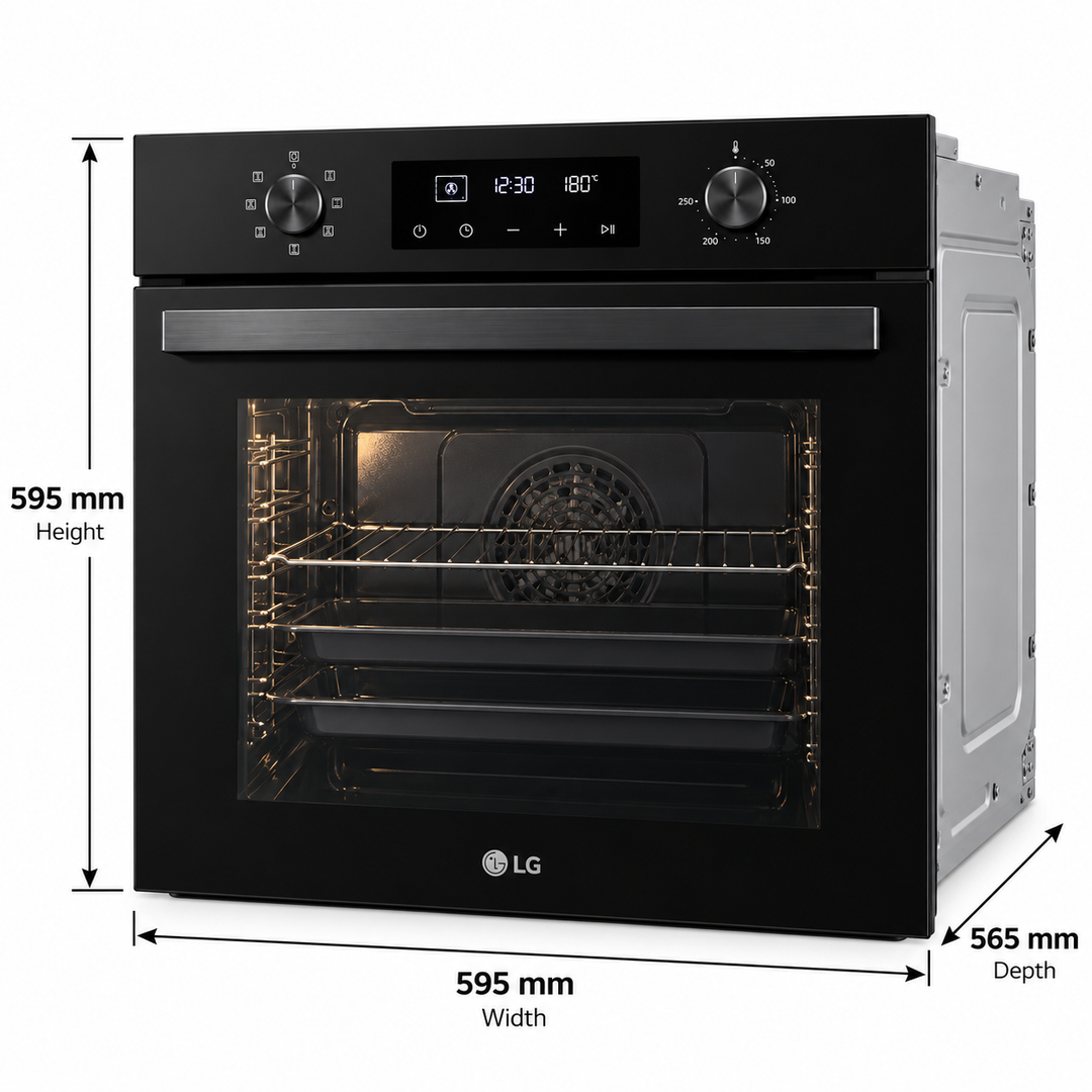 LG 72L Built-In Electric Oven, Convection Fan, Telescopic Rails, LED Display, Black Glass – WSEZ7213B1 - Teq Souq