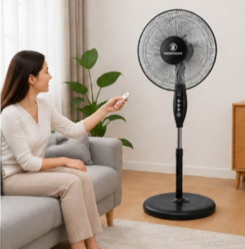 Westpoint 16-Inch Pedestal Stand Fan, 5 Blades, Remote Control, 3 Speeds, Black – WSUS-1619RCN - Teq Souq