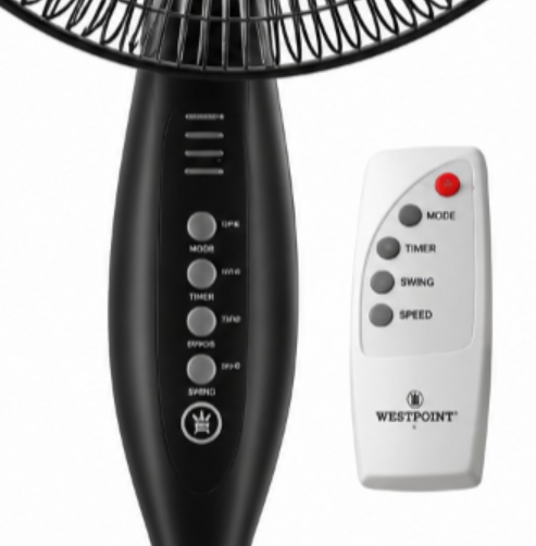 Westpoint 16-Inch Pedestal Stand Fan, 5 Blades, Remote Control, 3 Speeds, Black – WSUS-1619RCN - Teq Souq