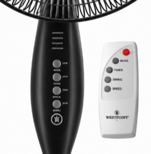 Westpoint 16-Inch Pedestal Stand Fan, 5 Blades, Remote Control, 3 Speeds, Black – WSUS-1619RCN - Teq Souq