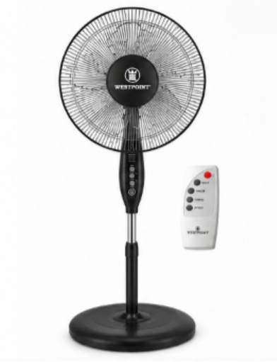 Westpoint 16-Inch Pedestal Stand Fan, 5 Blades, Remote Control, 3 Speeds, Black – WSUS-1619RCN - Teq Souq