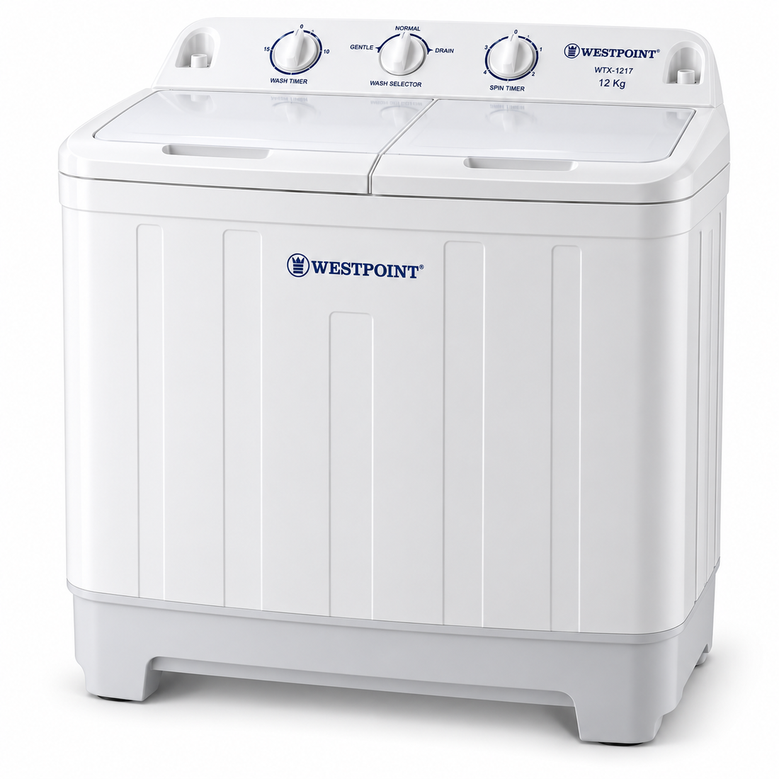 Westpoint 12kg Semi-Automatic Twin Tub Washing Machine, Top Load, Spin Dryer, White – WTX-1217 - Teq Souq