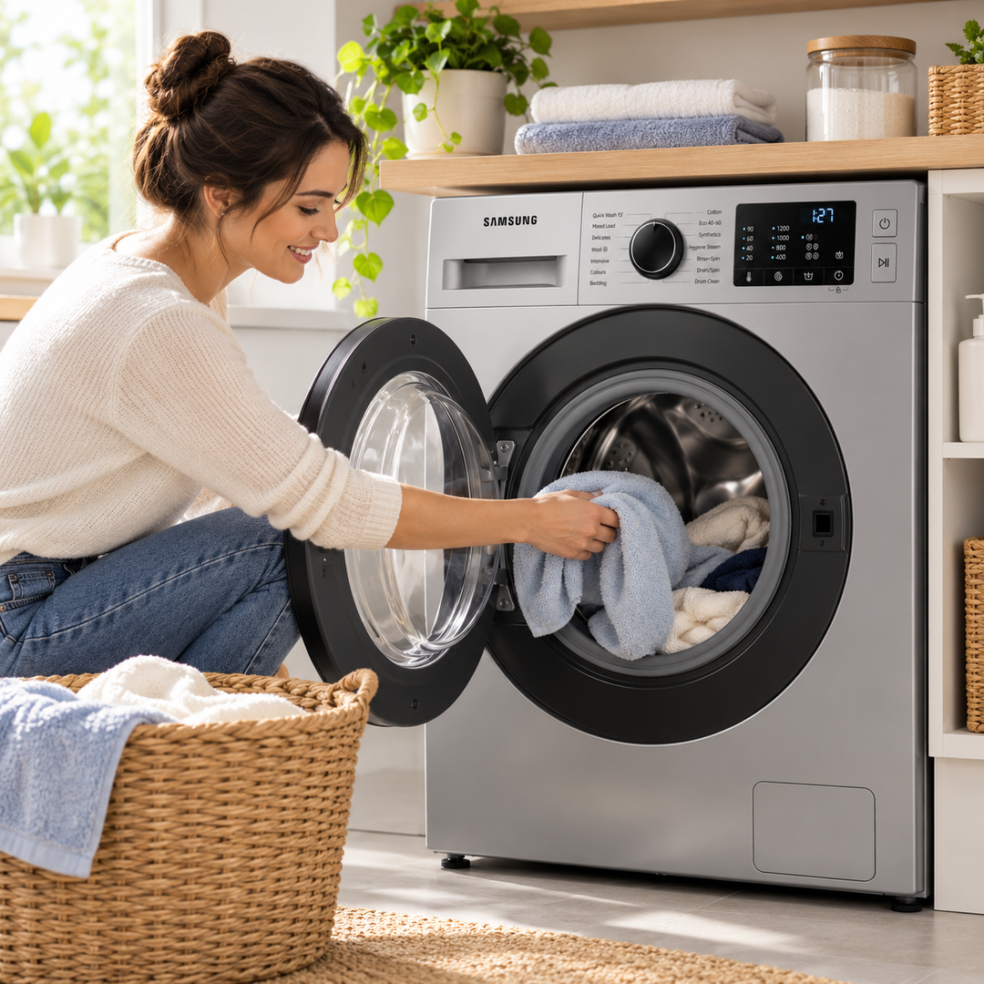 Samsung 7kg Front Load Washing Machine, Digital Inverter, Quick Wash, 1200 RPM, Silver – WW70T3020BS - Teq Souq